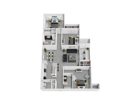 Floor plan for 3 beds, 2 baths, 1232 sqft